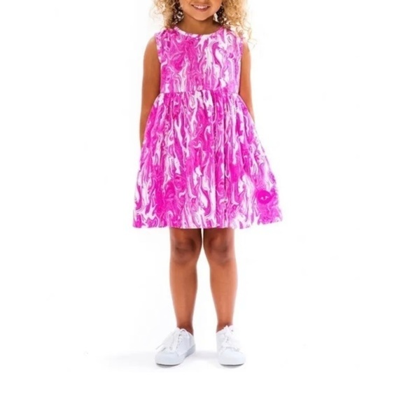 Smiling Button Girls Pink Marble Pinny Cotton‎ Dress Sz 4 - Picture 1 of 7